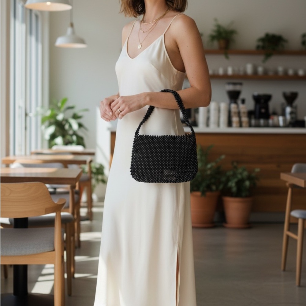 A new day  Elegant Black Beaded Women's Bag - Picture 4 of 6